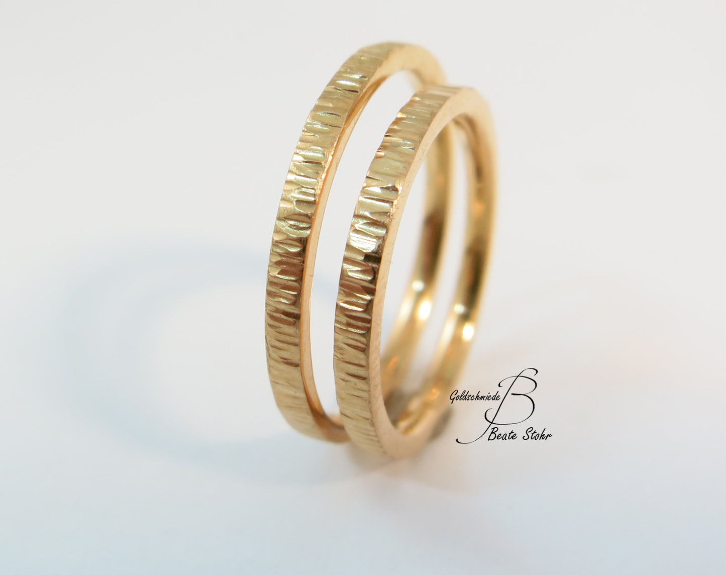 Paar Trauringe "Baumrinde" 585/- Roségold schmal