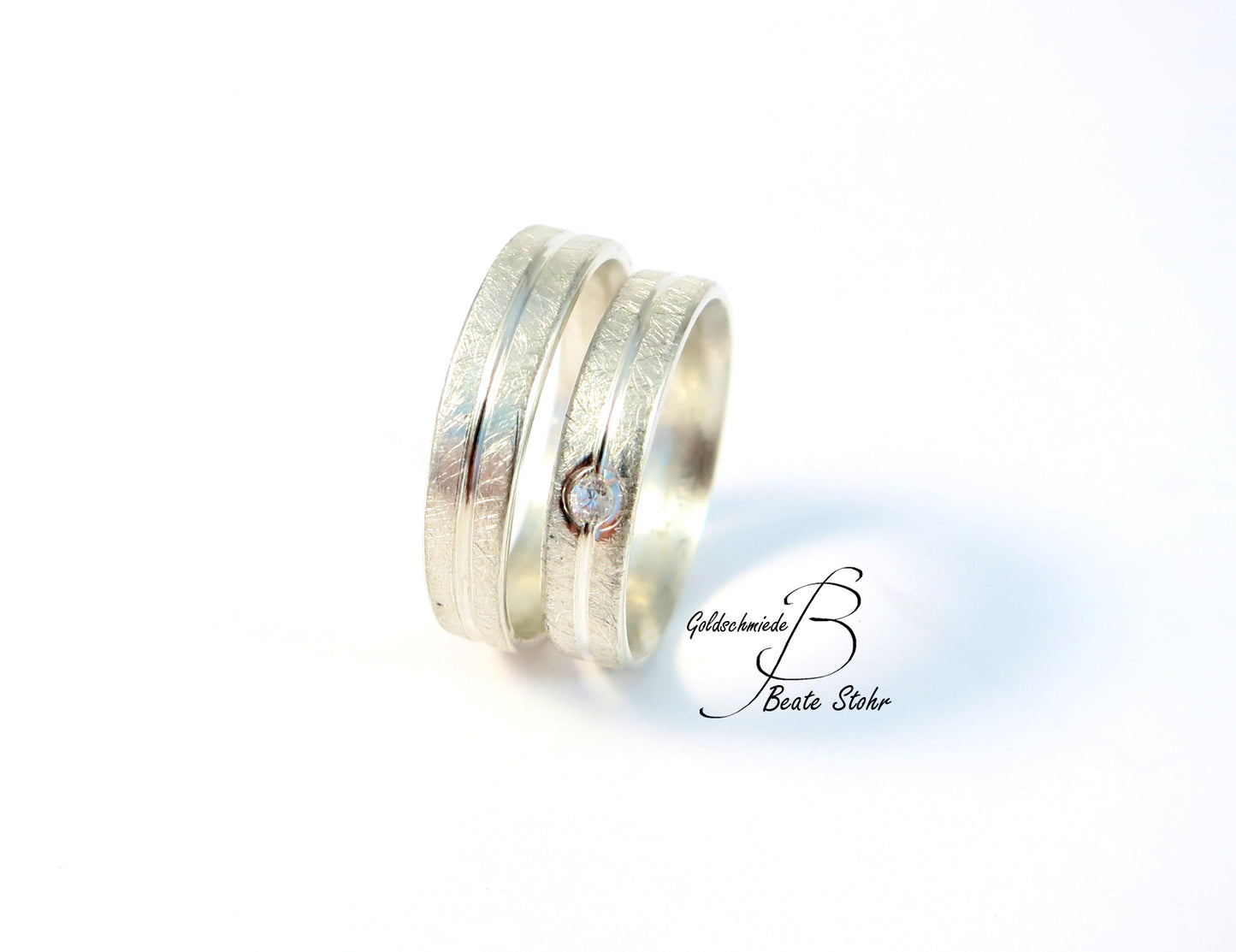 Trauringe mit Diamant Silber Handarbeit