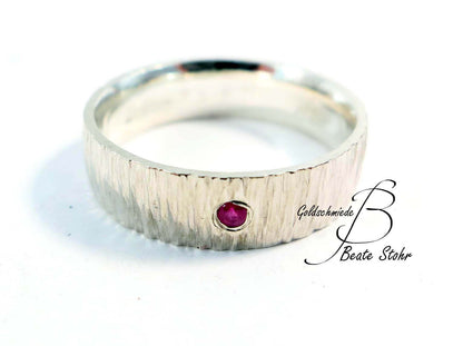 Baumrinde Silber Rubin Ring | Traumschmuckwerkstatt Shop