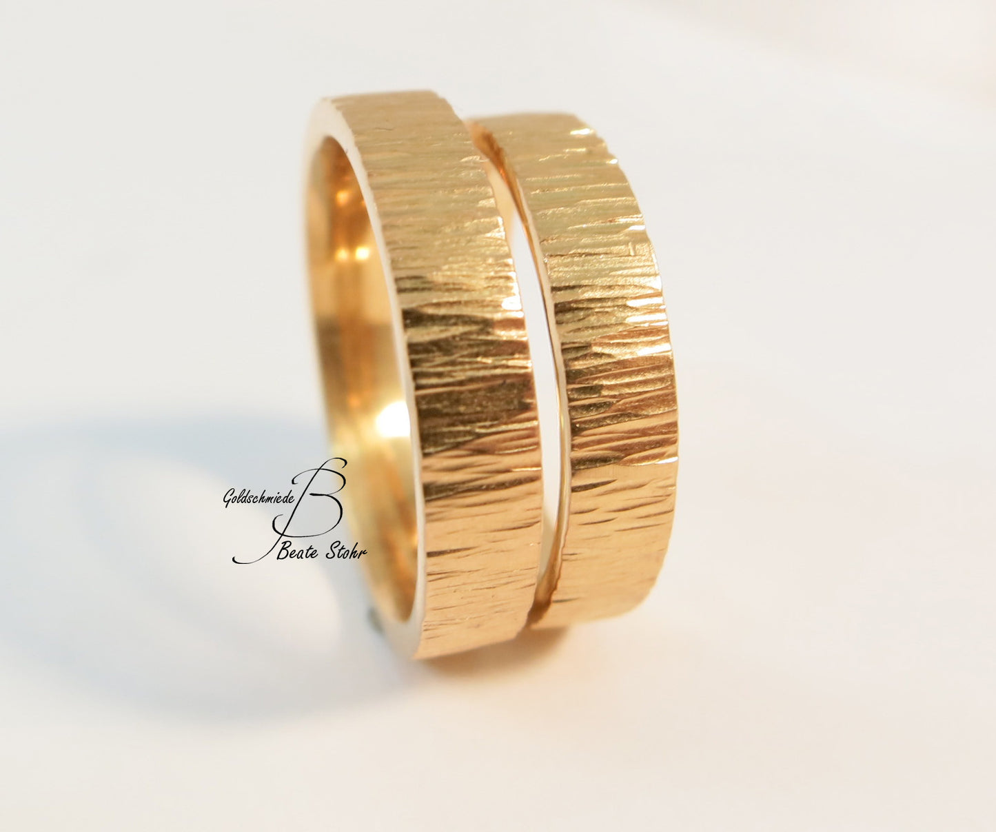 Paar Trauringe "Baumrinde" 585/- Roségold