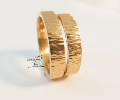 Paar Trauringe "Baumrinde" 585/- Roségold