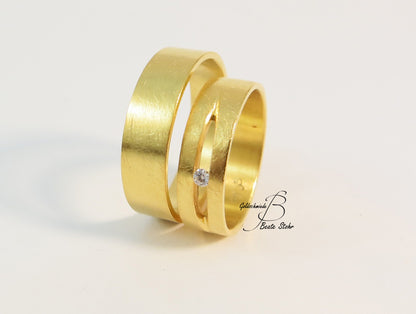 Paar Trauringe mit Diamant Gelbgold 585/-