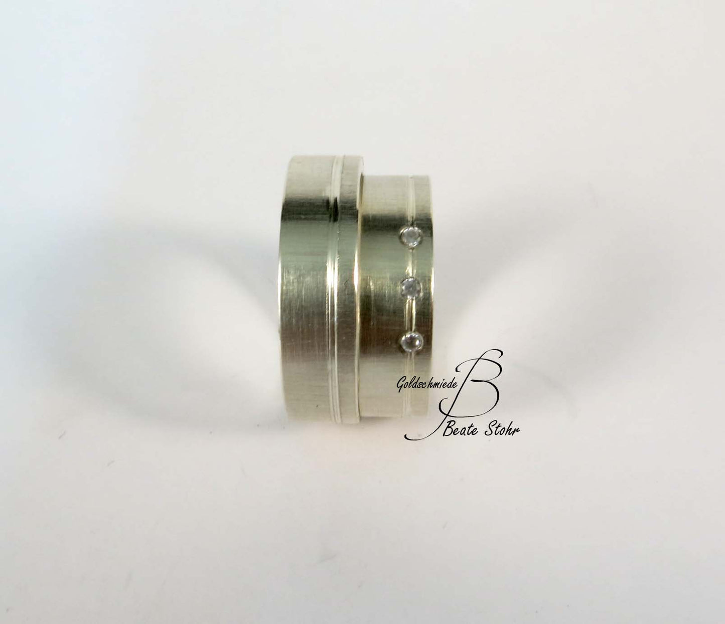 Trauringe mit 3 Diamanten Silber Handarbeit