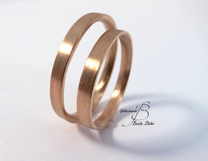 schlichte Trauringe in 585/- Roségold Handarbeit