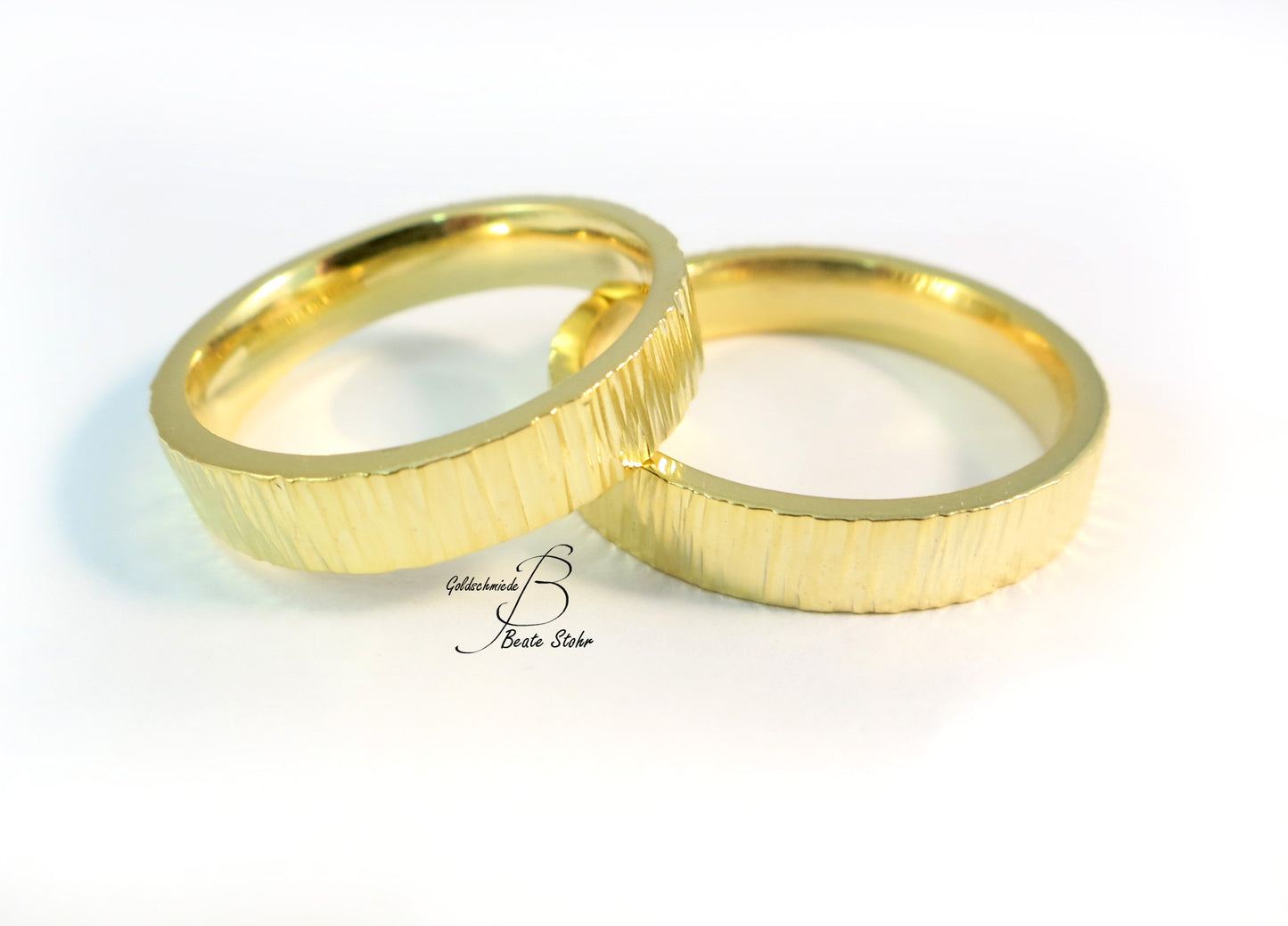 Paar Trauringe "Baumrinde" 585/- Gelbgold