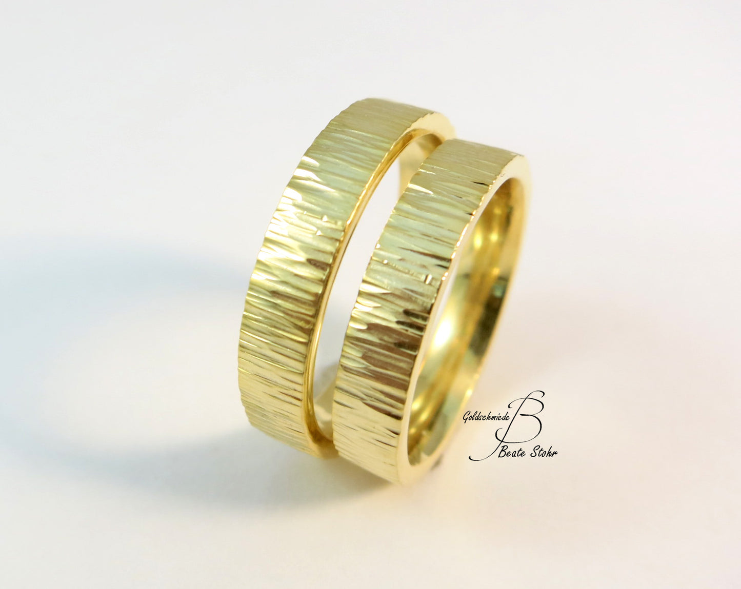 Paar Trauringe "Baumrinde" 585/- Gelbgold