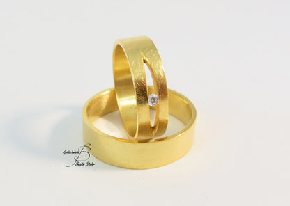 Paar Trauringe mit Diamant Gelbgold 585/-