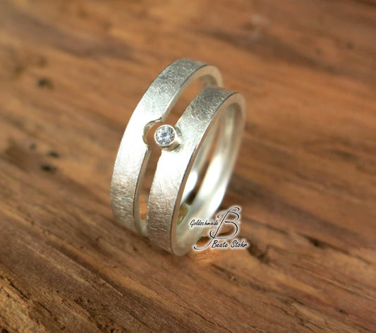 Trauringe "perfektes Paar" mit Diamant Silber