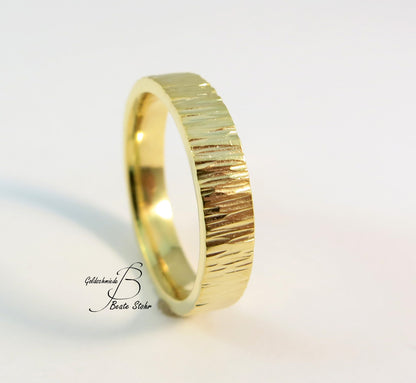 Paar Trauringe "Baumrinde" 585/- Gelbgold
