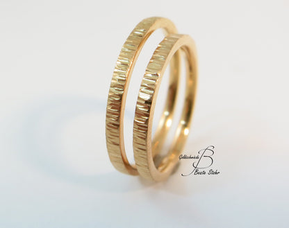Paar Trauringe "Baumrinde" 585/- Roségold schmal