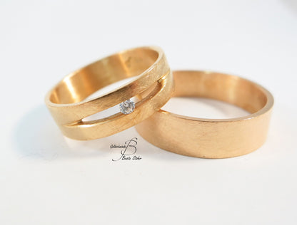 Paar Trauringe mit Diamant Roségold 585/-