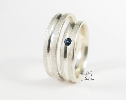 Trauringe mit Saphir Silber Handarbeit