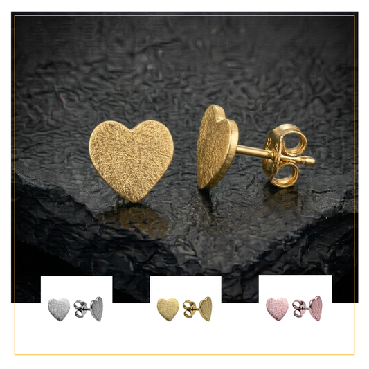 Herz Ohrstecker aus 925 Sterling Silber, Eismatt | Handgemachter Schmuck für Damen