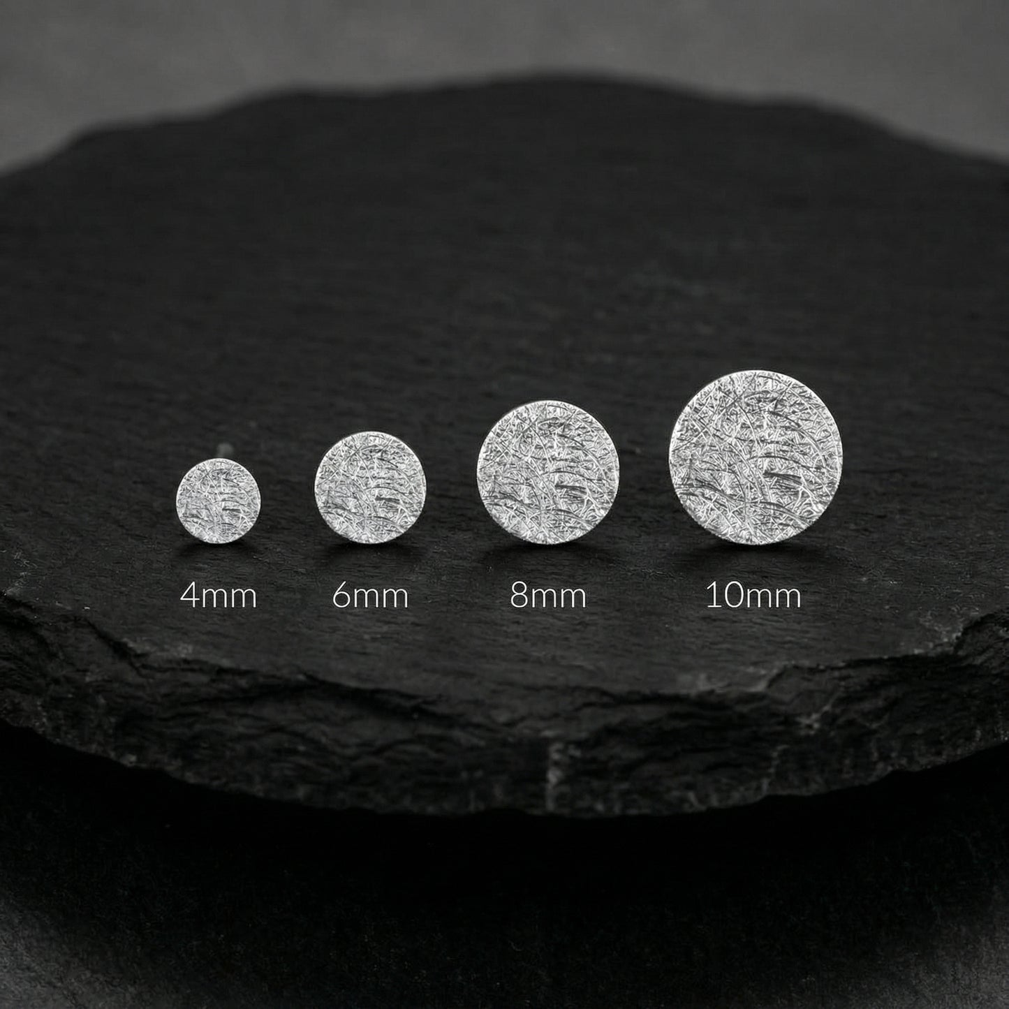 Ohrringe Silber 925, 4/6/8/10mm, echte Handmade Ohrstecker rund Eis-Matt