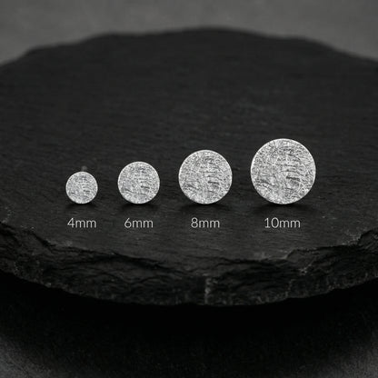 Ohrringe Silber 925, 4/6/8/10mm, echte Handmade Ohrstecker rund Eis-Matt