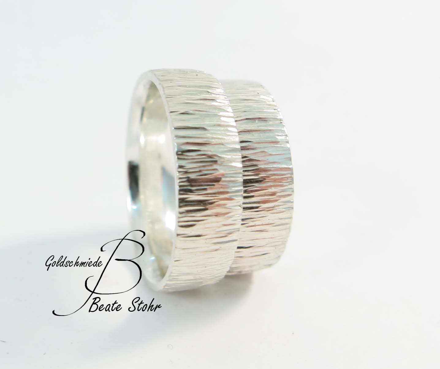 Paar Trauringe "Baumrinde" Silber breit