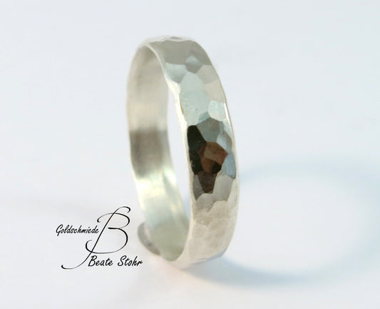 Trauring geschmiedet Sterling Silber