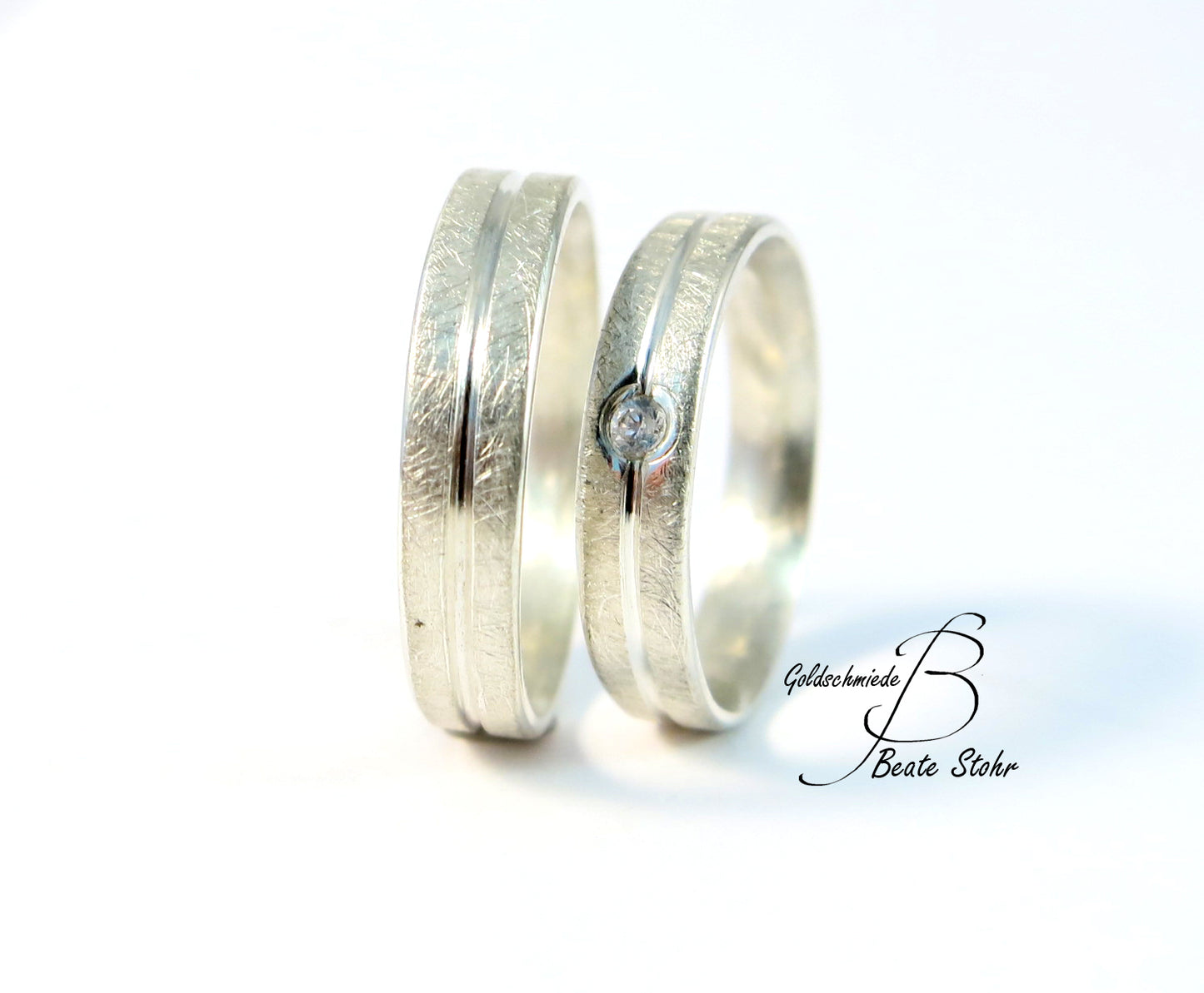 Trauringe mit Diamant Silber Handarbeit