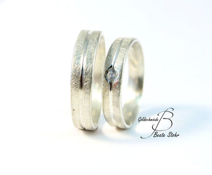 Trauringe mit Diamant Silber Handarbeit