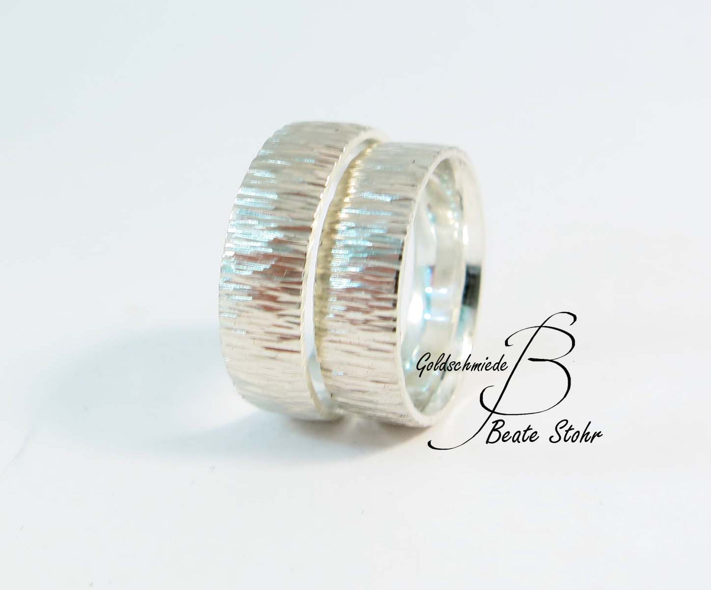 Paar Trauringe "Baumrinde" Silber breit
