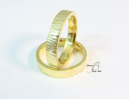 Paar Trauringe "Baumrinde" 585/- Gelbgold