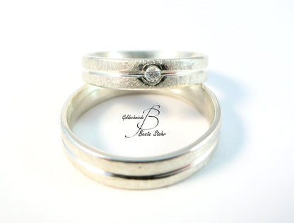 Trauringe mit Diamant Silber Handarbeit