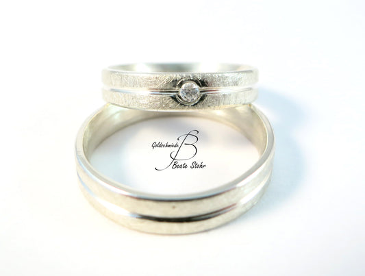 Trauringe mit Diamant Silber Handarbeit