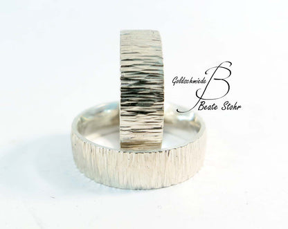 Paar Trauringe "Baumrinde" Silber breit
