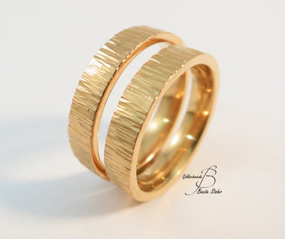 Paar Trauringe "Baumrinde" 585/- Roségold