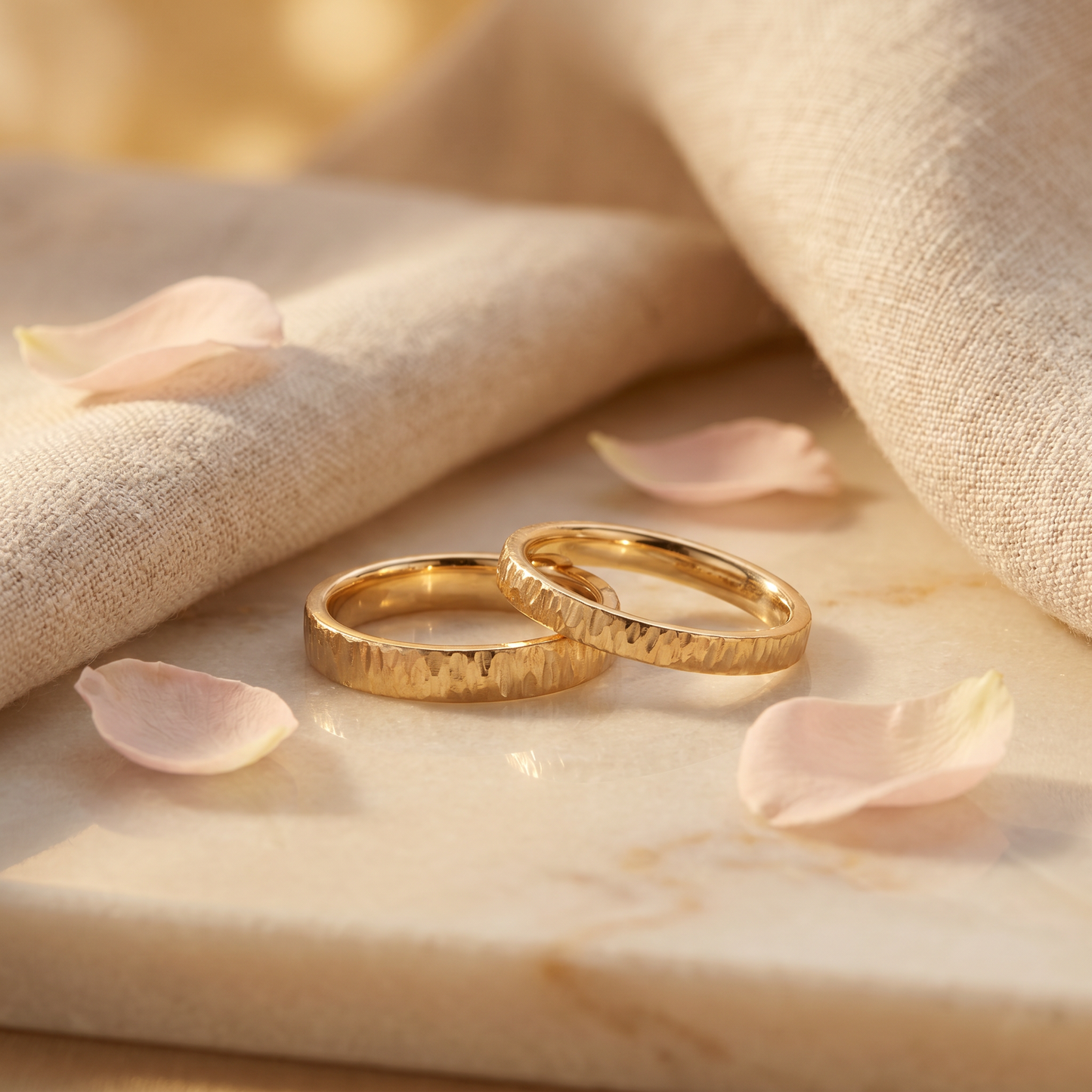 Paar Trauringe "Baumrinde" 585/- Roségold schmal Gold handgefertigt | Traumschmuckwerkstatt