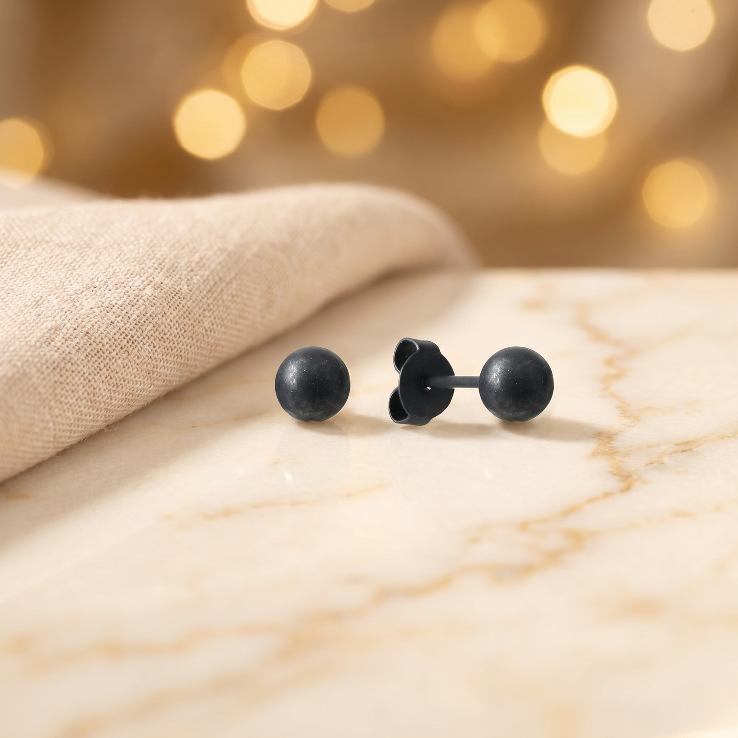 Kugel Ohrstecker 925 Silber | handgefertigt | 3 mm & 6 mm - schwarz