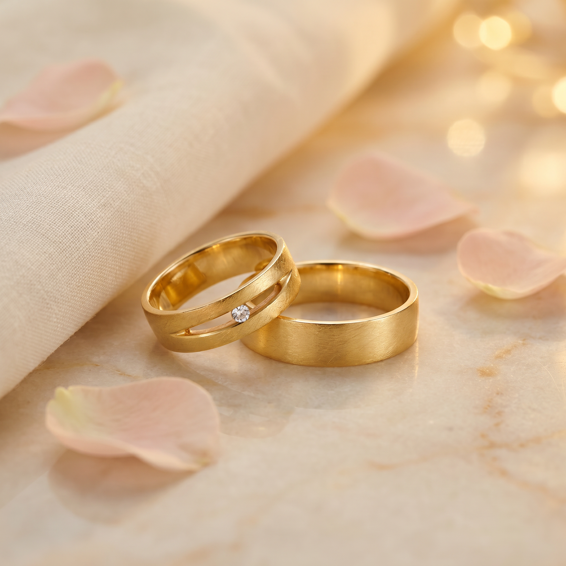 Paar Trauringe mit Diamant Gelbgold 585/- Gold handgefertigt | Traumschmuckwerkstatt