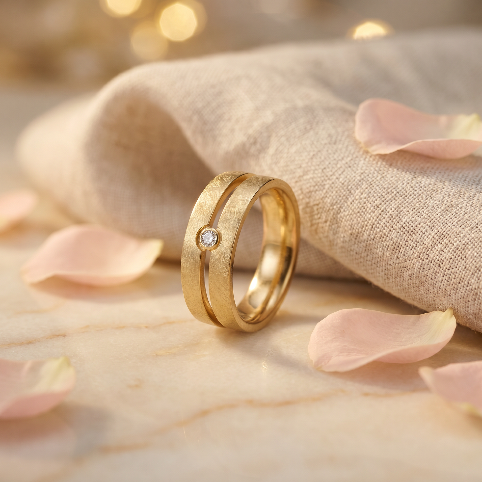 Trauringe "perfektes Paar" mit Diamant Gold 585/- Gold handgefertigt | Traumschmuckwerkstatt
