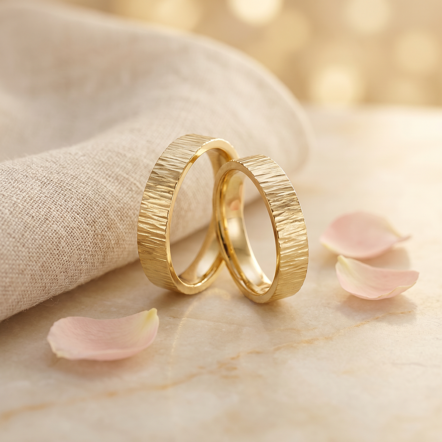 Paar Trauringe "Baumrinde" 585/- Gelbgold Gold handgefertigt | Traumschmuckwerkstatt