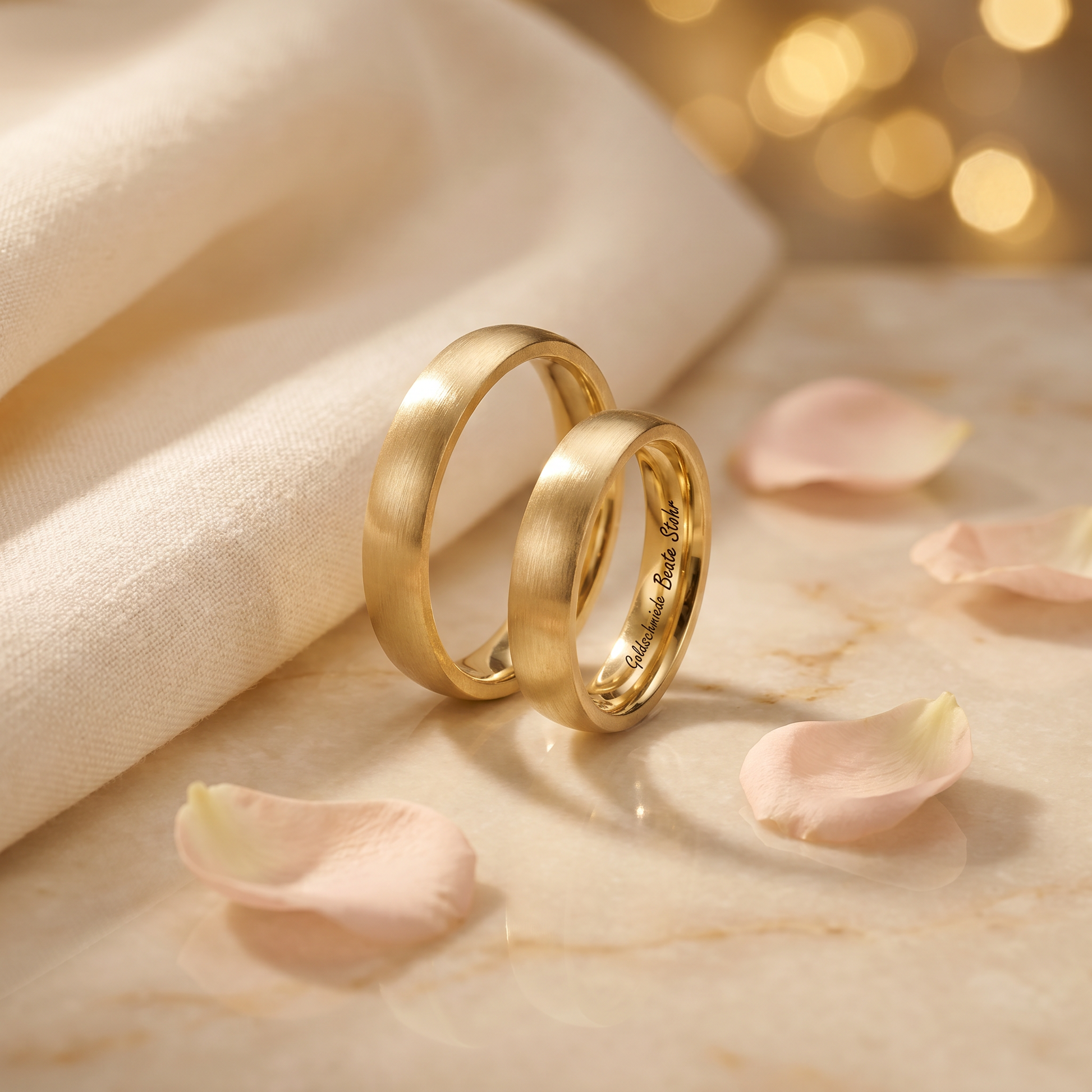 Paar Trauringe halbrund Gold 585/- Gold handgefertigt | Traumschmuckwerkstatt