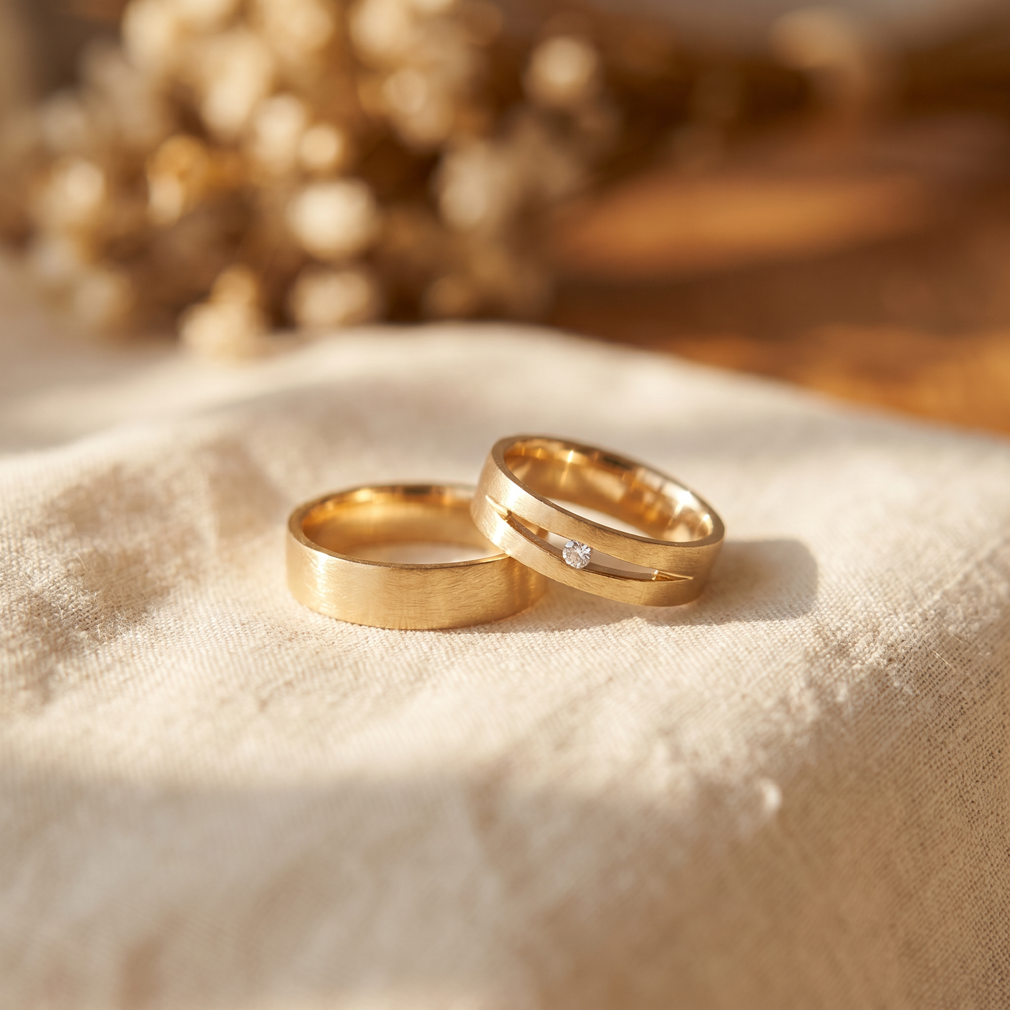 Paar Trauringe mit Diamant Roségold 585/- Gold handgefertigt | Traumschmuckwerkstatt