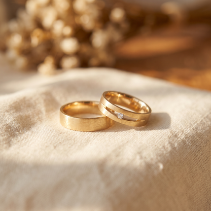 Paar Trauringe mit Diamant Roségold 585/- Gold handgefertigt | Traumschmuckwerkstatt