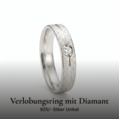 Verlobungsring Silber mit Diamant - getragen 925 Silber | Traumschmuckwerkstatt