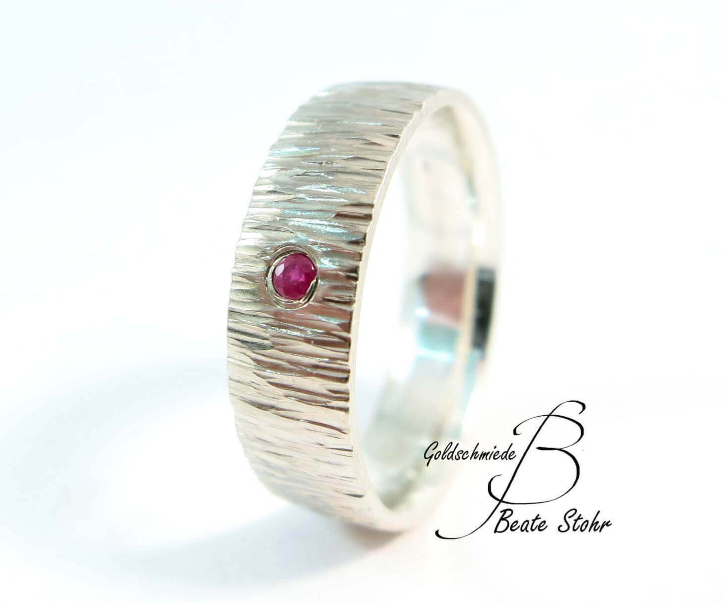 Baumrinde Silber Rubin Ring | Traumschmuckwerkstatt Shop